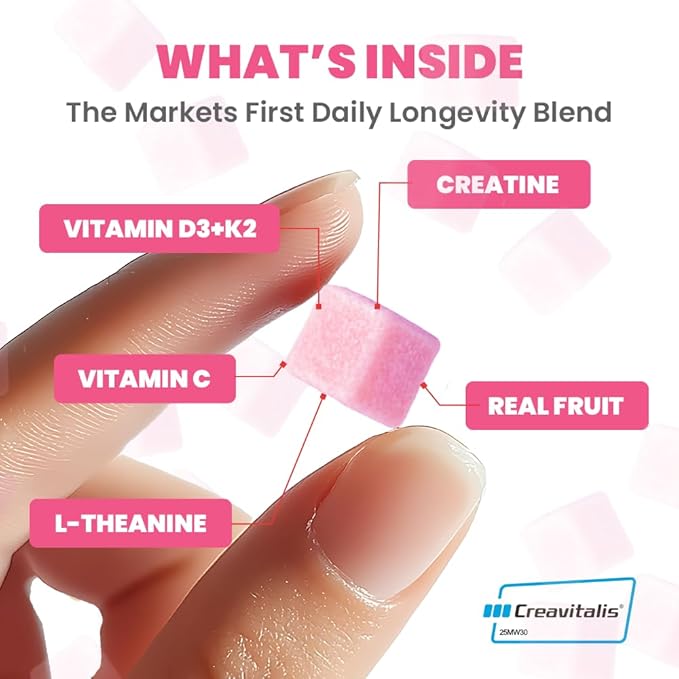Creatine Monohydrate Gummies for Men &amp Women – Real Fruit Gummy Supplement for Muscle Growth Recovery Longevity Cognitive Health &amp Memory – 90 Chews (90 Gummies Watermelon)