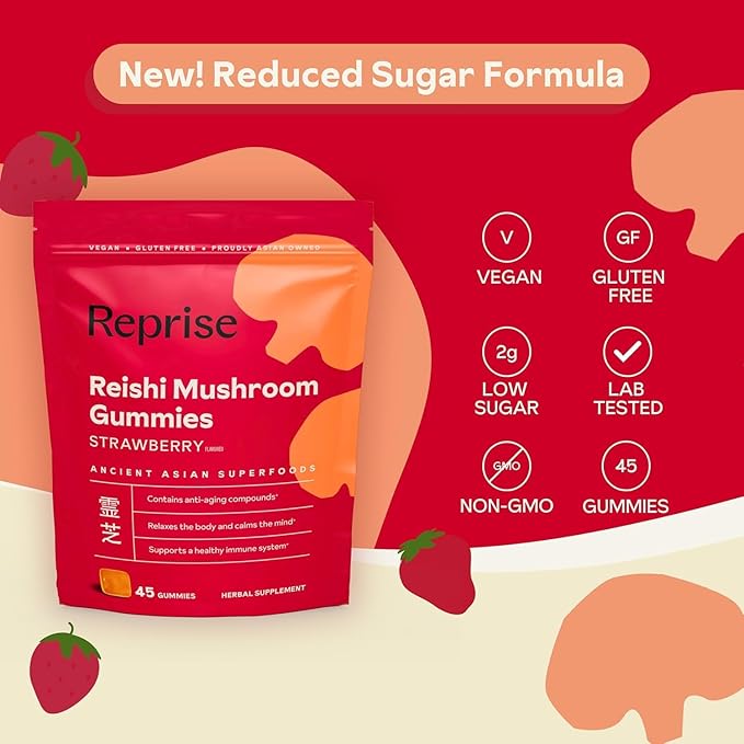 Reishi Mushroom Gummies | Hongo Reishi Mushroom Supplement (Lingzhi Ganoderma Lucidum) | Full Spectrum Stress Gummies for Adults | Red Reishi Mushroom | Strawberry Flavor | 45 Count (Pack of 3)
