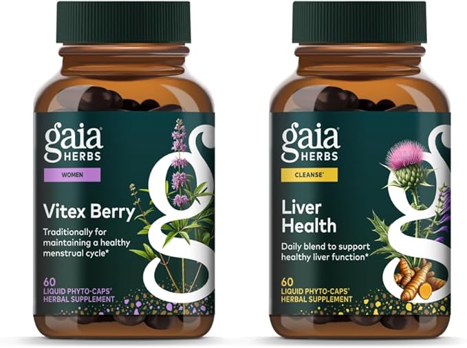 Gaia Herbs Vitex Berry - Support Hormone Balance for Women &amp a Healthy Menstrual Cycle* - 60ct &amp Liver Health - Supplement with Milk Thistle Turmeric Root Schisandra for Liver Cleanse Suppor