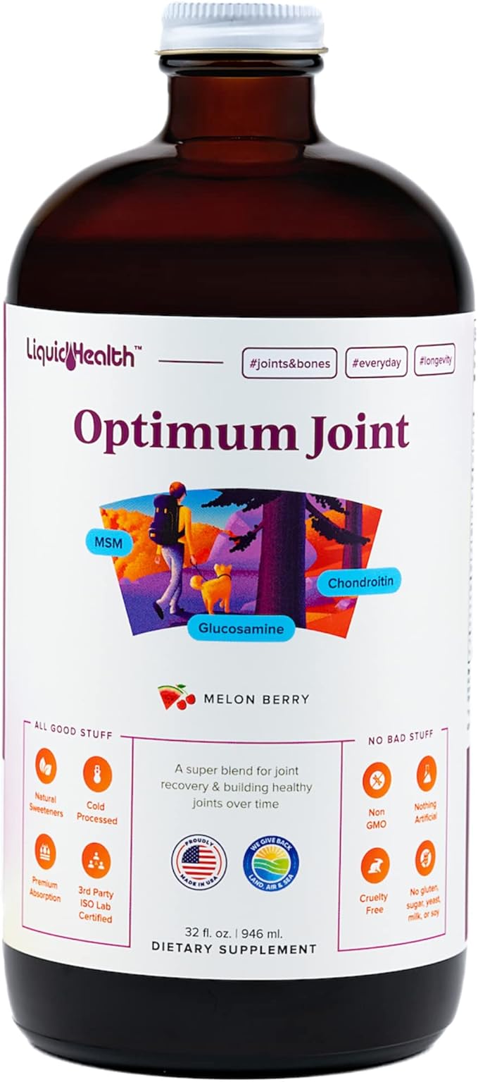 LIQUIDHEALTH Optimum Joint Liquid Supplement &amp Organic Methyl B12 5000mcg Vitamin Drops with Tart Cherry Juice for Immune Support Bone &amp Joint Health Naturl Energy Boost Improved Focus &amp