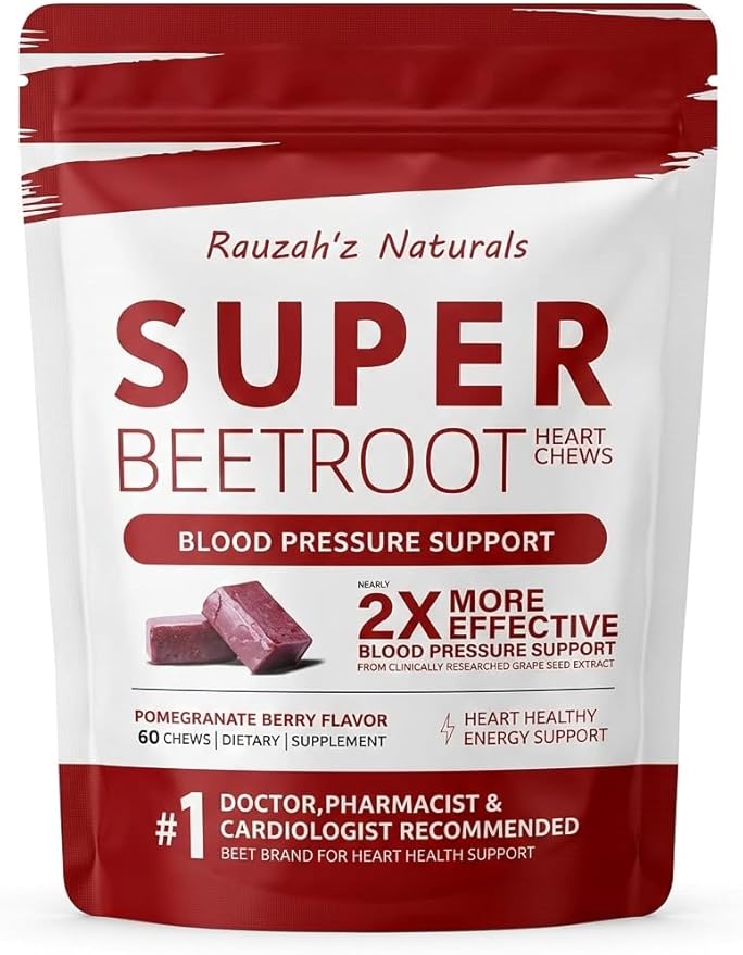 Beet Root Gummies Nitric Oxide and Blood Pressure Support Grape Seed Extract &amp Non-GMO Beet Root Energy Chew 60 Count