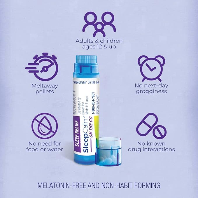 Boiron SleepCalm On The Go Sleep Aid 80 Count (Pack of 2) and Acidil On The Go Heartburn Relief 2 Count (160 Pellets)