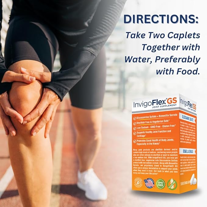 INVIGOFLEX® GS - Glucosamine Sulfate (Shellfish Free Sodium Free &amp Vegetarian Safe) Non GMO Gluten Free - with Boswellia Serrata - Knees Hands Back and Hip Premium Joint Supplement