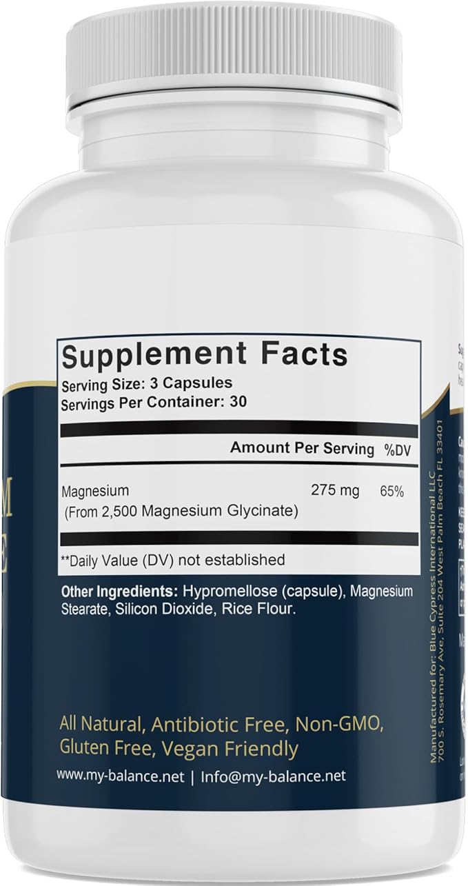 Magnesium Glycinate Capsules – High Absorption Magnesium Supplement – Premium Formula for Daily Use – 90 Capsules 30 Day Supply