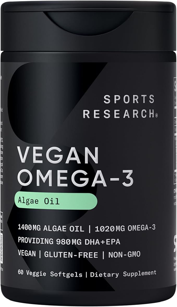 Sports Research® Vegan Supplements Pack - Vegan Vitamin D3 5000iu + Vegan Omega-3 Fish Oil Alternative + CoQ10 (100mg) w/Coconut Oil &amp Bioperine