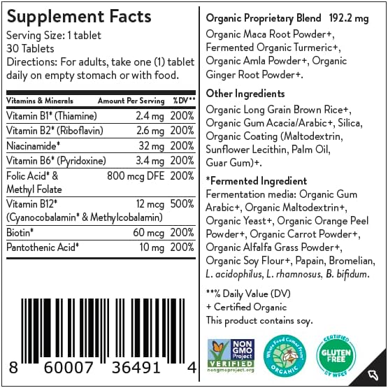 Movita Fermented Vitamin B-Complex – Organic Whole Foods for Mood Stress Relief and Metabolism Support – Vegan Gluten-Free Non-GMO 30-Day Supply (Eco-Friendly Refill Pouch)