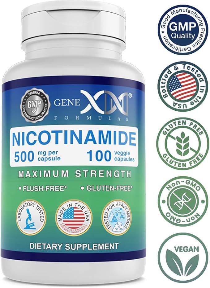 Genex Formulas Nicotinamide 500mg (3-Pack) Vitamin B3 Flush Free Niacin Capsules for Healthy Skin - Niacinamide Supplement Pills help Produce Keratin &amp Support Skin Cell Health &amp Energy (300 C