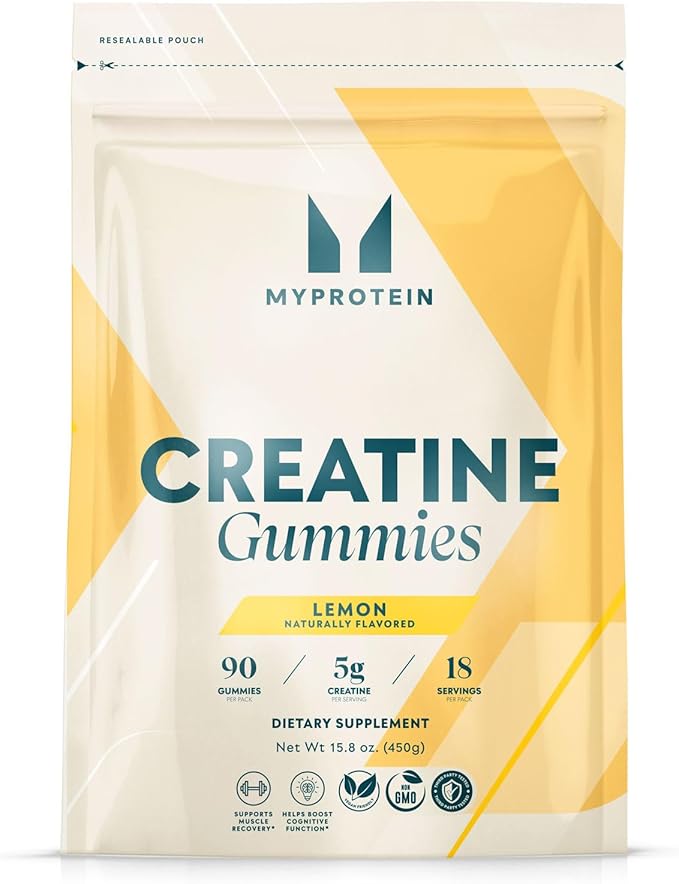 Myprotein Creatine Gummies 5g Creatine Monohydrate per Serving Lemon 90 Count 18 Servings Chewable Post/Pre Workout Strength &amp Recovery Sports Nutrition Supplement Vegan Non-GMO