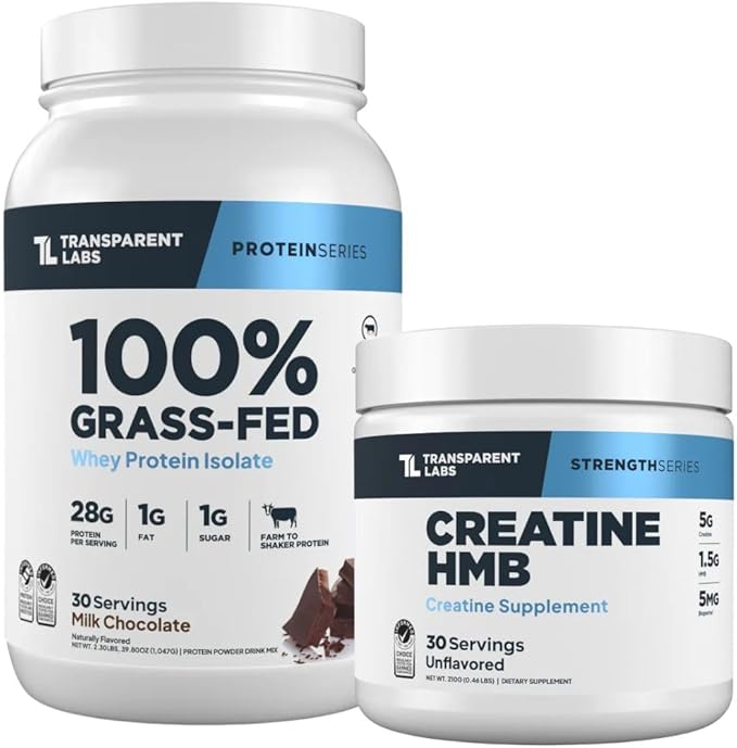 Transparent Labs Grass-Fed Whey Protein Isolate Milk Chocolate Creatine HMB Unflavored - 30 Servings