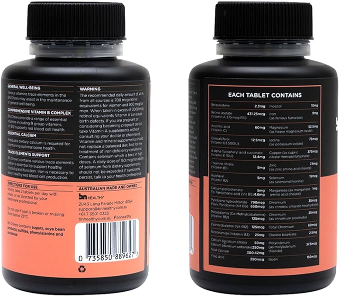 BNHealthy Chewable 2 Pack Bariatric Multivitamin with Iron Vitamin B12 Delicious Orange Flavor – 120 Ct – 60-120 Day Supply.