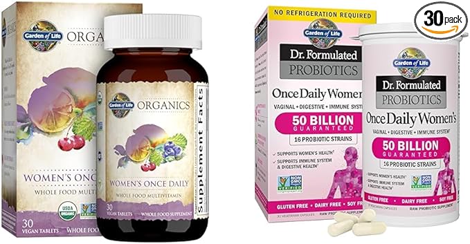 Garden of Life Women's Organic Once Daily Multi 30 Tablets &amp Dr Formulated Probiotics for Women 50 Billion CFU 30 Capsules