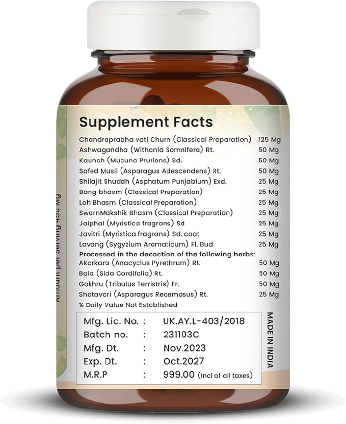 Ayurvedic Herbal &amp Mineral Supplement Capsules | Ashwagandha Shilajit Safed Musli Gokhru &amp Traditional Bhasma Blend | 60 Capsules | for Adults