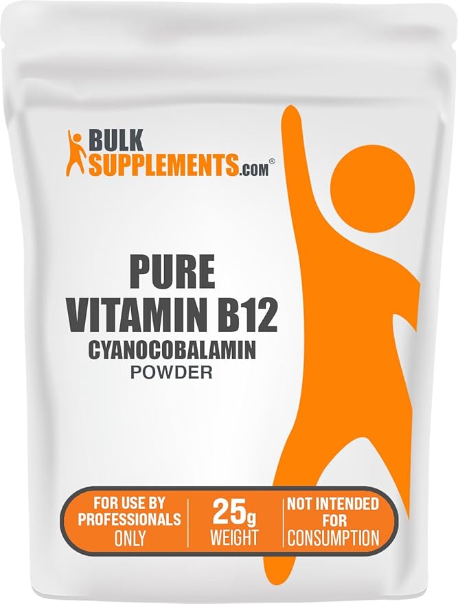 BulkSupplements.com Pure Vitamin B12 Powder - as Cyanocobalamin Vitamin B Supplements Cyanocobalamin B12 Supplement - Pure Product Multiple Servings 25g (0.88 oz) (Pack of 1)