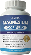 ALVETA 8-in-1 Magnesium Complex - 1000mg Elemental Blend (Glycinate Citrate Malate Taurate) High Absorption for Muscle Relief Nerve Calm &amp Sleep Support 60 Capsules