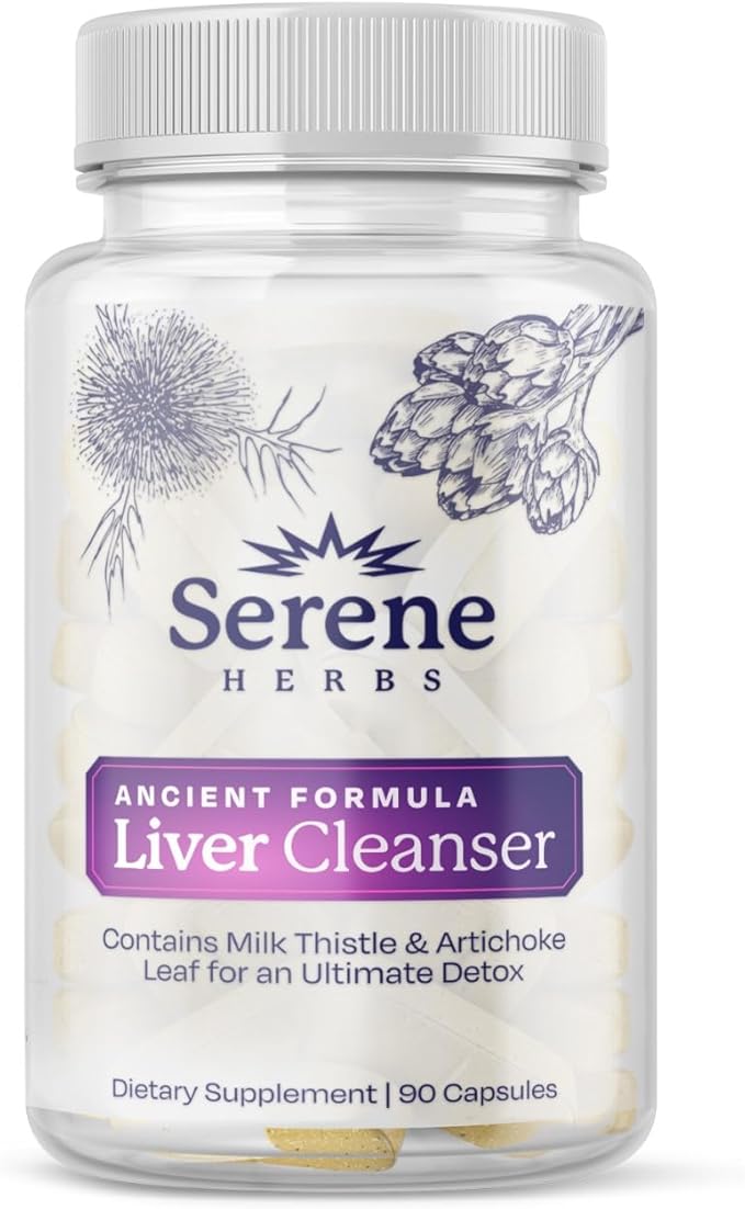 Serene Herbs Liver Cleanse Detox &amp Repair Formula – Pure Health Liver Support with Milk Thistle Artichoke &amp Dandelion Root for Fatty Liver &amp Liver Health Herbal Detox Supplement Capsules