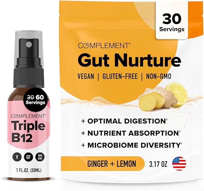 Complement Triple B12 Spray &amp Gut Nutrition Bundle – Comprehensive Vegan B12 Supplementation and Digestive Health Support