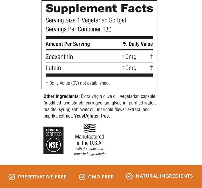 EyePromise Zeaxanthin &amp Lutein Eye Vitamin - 180 Softgels 90-Day Supply - Eye Health Supplement with 10mg Zeaxanthin &amp 10mg Lutein to Support Healthy Vision