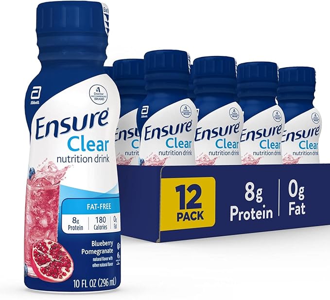 Ensure 100% Plant-Based Vegan Protein Nutrition Shakes with 20g Fava Bean and Pea Protein Vanilla &amp Ensure Liquid Clear Nutrition Drink 0g fat 8g of protein Blueberry Pomegranate 10 Fl Oz