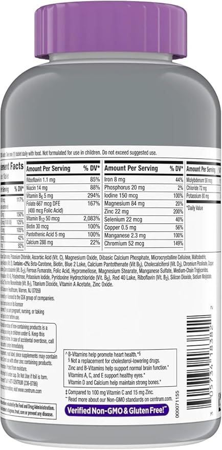 Silver Women's Multivitamin for Women 50 Plus Multivitamin/Multimineral Supplement with Vitamin D3 B Vitamins Non-GMO Ingredients Supports Memory and Cognition in Older Adults 275 Tablets