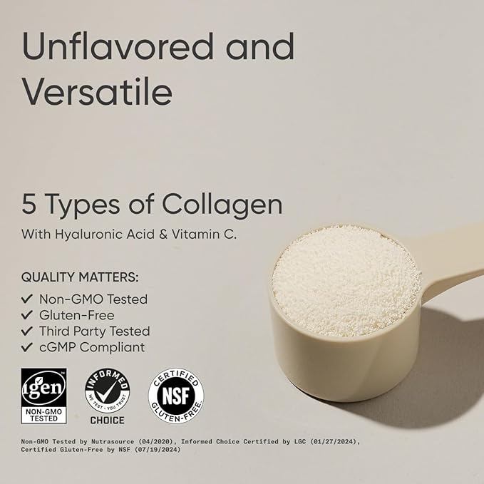 Sports Research® Multi Collagen Protein Powder - Food Sourced Collagen Peptides (Type I II III V X) with Hyaluronic Acid + Vitamin C - Gluten Free · Non-GMO · 30 Servings (Unflavored)