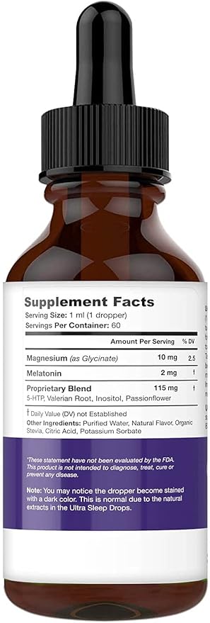 Ultra6 Nutrition Melatonin Drops with Valerian Root - Liquid Melatonin Sleeping Supplement with 5 HTP &amp Passion Flower - A Liquid Sleep Aid Strength Blend for Adults