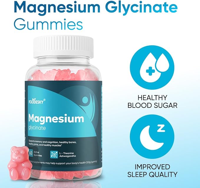 FOODESKY Magnesium Glycinate Gummies | 10 Forms of Magnesium + Vitamin D3 &amp Zinc | 60 Gummies | Supports Relaxation Focus &amp Better Sleep (1)