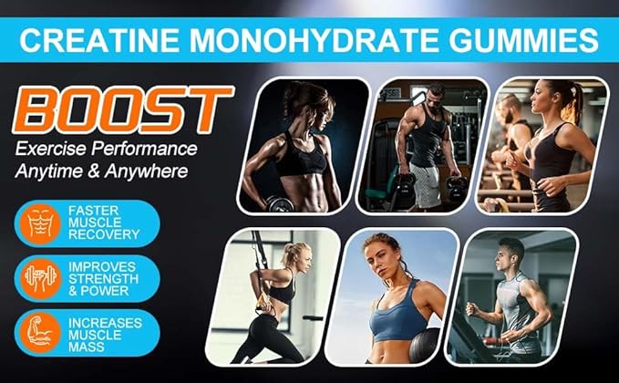 Creatine Monohydrate Gummies for Men &amp Women-5g of Creatine Monohydrate per Serving- Help Increase Strength and Build MuscleSugar FreeVeganBlueberry Flavor 120 Count