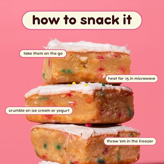 Prime Bites High Protein Brownie (12 Per Box Birthday Cake Blondie) - 19g of Protein 5g of Collagen Gluten Free Low Sugar Treat Delicious Protein Snack