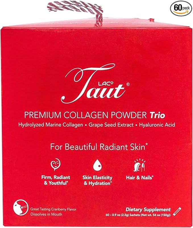 TAUT Collagen Powder for Women - Pure Marine Hydrolyzed Collagen Powder Sachet for Younger Looking Skin - 1500 Mg Hydrolyzed Collagen Peptides with Hyaluronic Acid &amp Grape Seed Extract - 60 Sachet