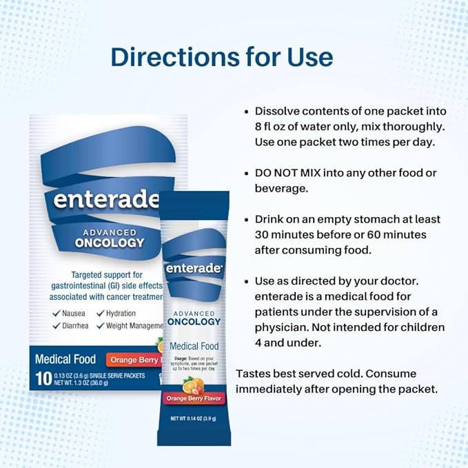 enterade® Advanced Oncology Powder Packets - Specially Formulated to Decrease GI Side Effects – Orange Berry 10 Single-Serving Powder Packets