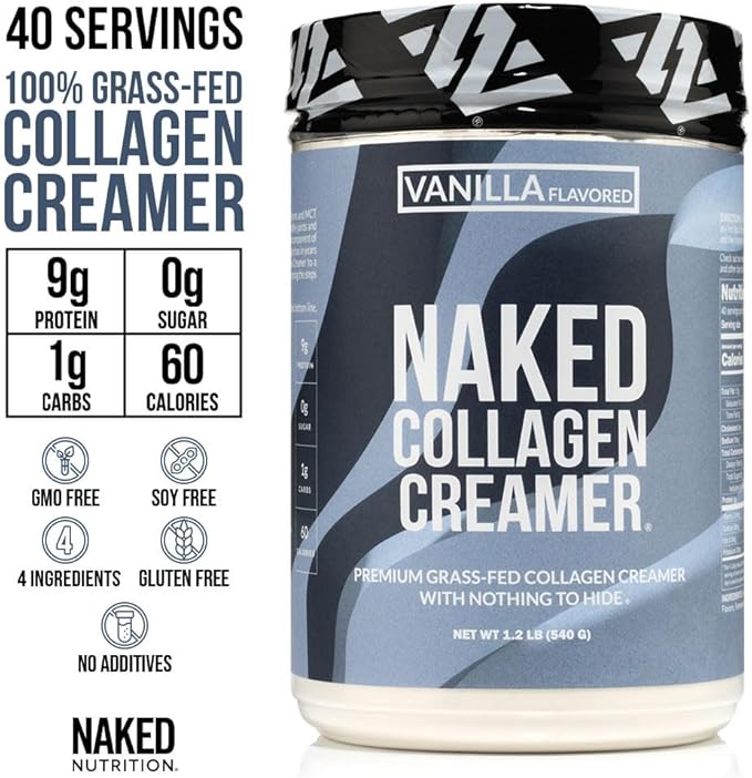 NAKED Vanilla Collagen Peptides 19.4oz (25 Servings) Vanilla Collagen Coffee Creamer (40 Servings) – Grass-Fed Pasture-Raised Non-GMO Gluten-Free Dairy-Free