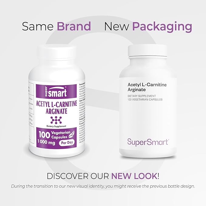 Supersmart - Acetyl L Carnitine Arginate 1000 mg Per Day - Amino Acids - Popular Brain Supplement | Non-GMO &amp Gluten Free - 120 Vegetarian Capsules