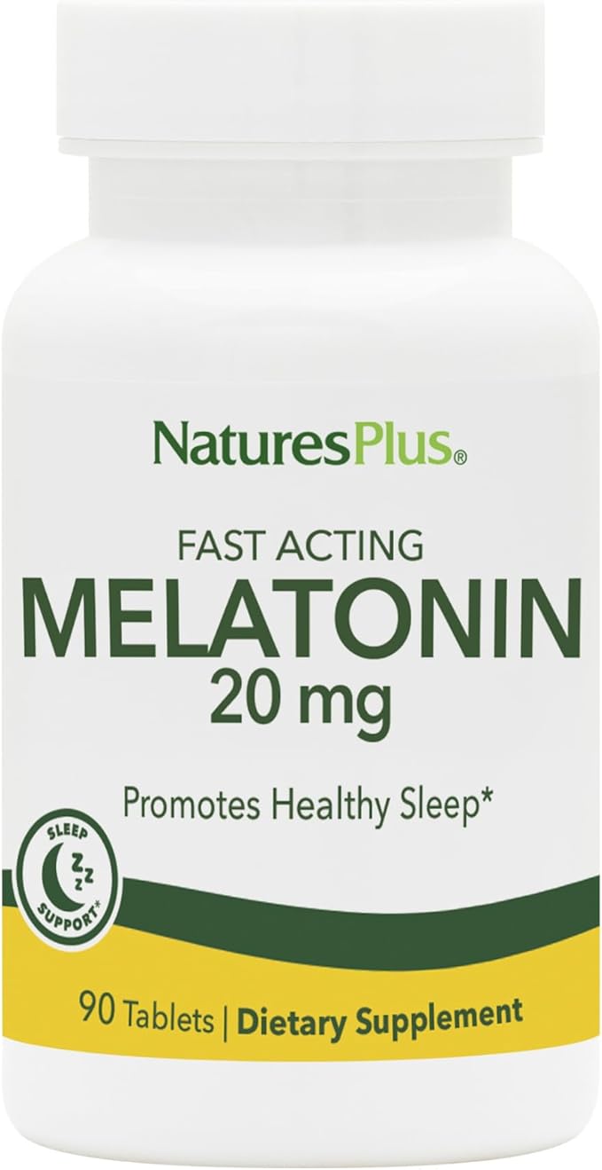 NaturesPlus Melatonin 20 mg - 90 Fast-Acting Tablets - Vegan Gluten Free - 90 Servings