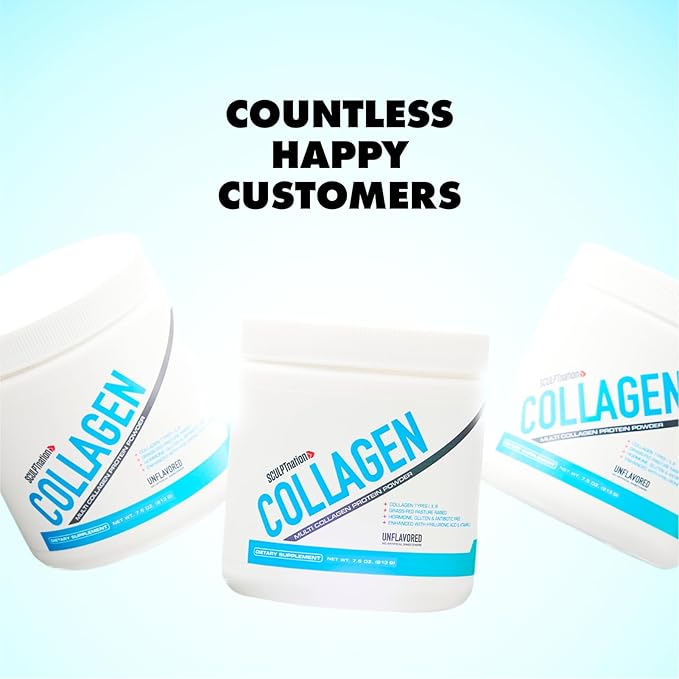 Sculpt Nation by V Shred Collagen Peptides Powder - Types I II and III Collagen Plus Hyaluronic Acid to Support Healthy Hair Nails Skin Bones and Joint Health - Unflavored 30 Day Supply