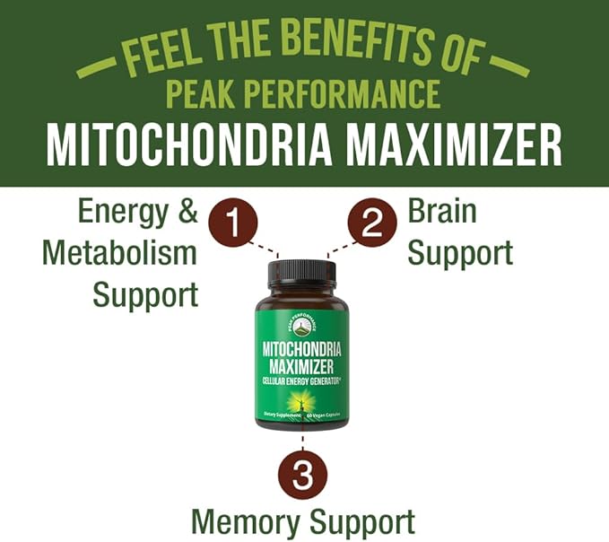 Peak Performance Mitochondria Maximizer with CoQ10 and Active PQQ. Best Mitochondrial Support Supplement with MCT Oil. Natural Cellular Generator for Clean Energy Support. 60 Vegetarian Capsules