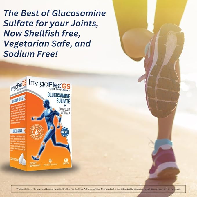 INVIGOFLEX Glucosamine Sulfate (Shellfish Free Sodium Free &amp Vegetarian Safe) Non GMO Gluten Free - with Boswellia Serrata - Premium Joint Supplement GS - 3 Pack