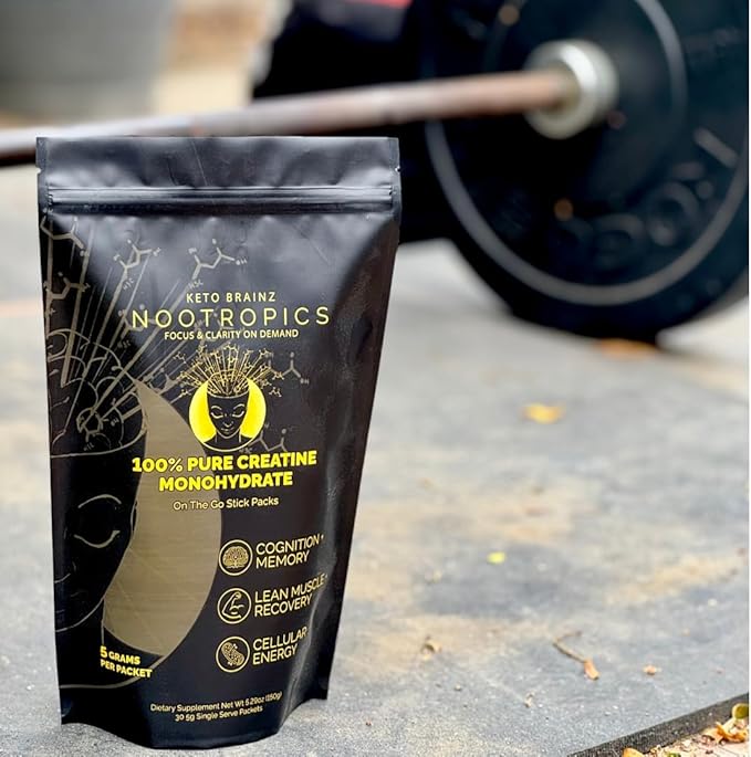 Nootropics 5g Creatine Travel Packs 30 Single-Serve Stick Packs Pure Creatine Monohydrate Portable Pre-Measured Powder