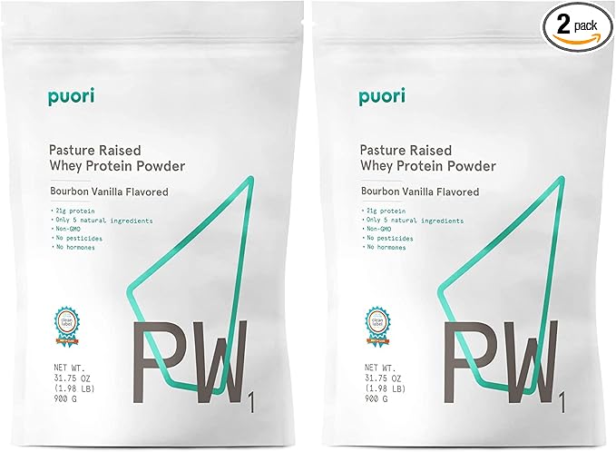 Puori Whey Protein Powder Bourbon Vanilla - PW1 Pasture-Raised Grass-Fed Whey Protein Powder Drink Mix containing BCAA Amino Acids - Post-Workout Supplement for Muscle Gain &amp Recovery - 60 Servi