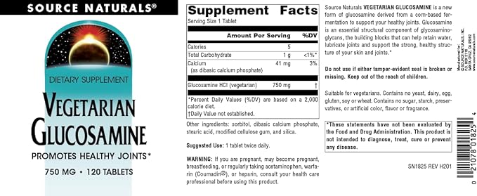 Source Naturals Vegetarian Glucosamine Promotes Healthy Joints* 750 mg - 120 Tablets