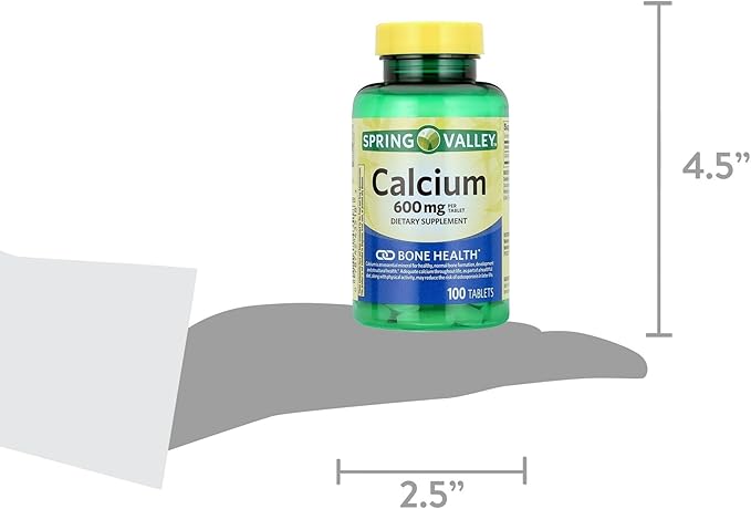 Spring - Valley Calcium 600mg Natural Bone Health Calcium - 100 Tablets Pack of 3 - Set By Basket Goods