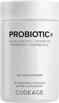 Codeage Probiotic+ 100 Billion CFU Supplement - 12-Strain Probiotic Blend Organic Prebiotic Fiber Postbiotics Vitamin D3 Zinc Bisglycinate Quercetin - for Men &amp Women - Non-GMO- 30 Capsules