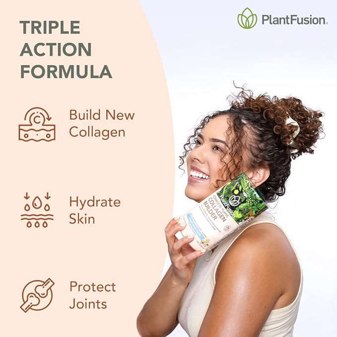 PlantFusion Vegan Collagen Powder - Plant Based Collagen Protein Powder for Muscle &amp Joints Hair Skin &amp Nails - Keto Gluten Free Soy Free Non-Dairy No Sugar Non-GMO - Vanilla 11.43 oz