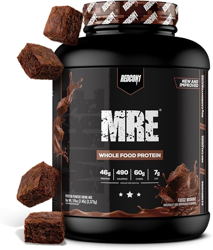 REDCON1 MRE Whole Food Protein Powder Fudge Brownie - Meal Replacement Made with Animal and Plant Based Protein Sources Nutrient and Calorie Dense 0g Added Sugar (24 Servings)