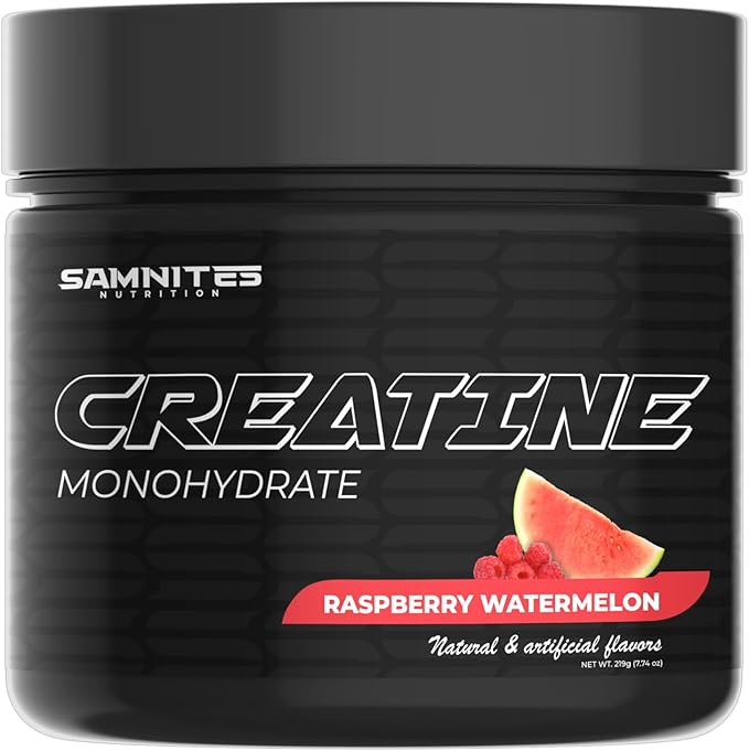 Samnites Creatine Monohydrate Powder Raspberry Watermelon Flavor 5g per Serving 30 Servings Gluten Free Soy Free