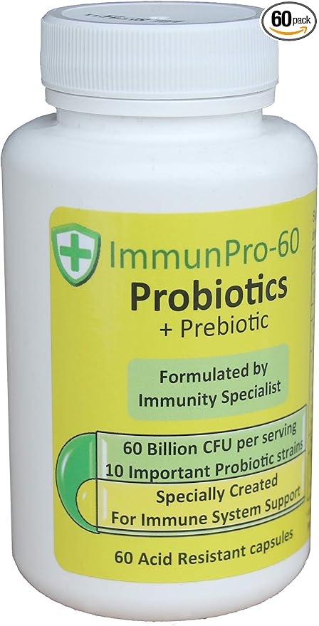 Advanced Strength 60 Billion CFU Probiotics Formulated by an American Board-Certified Immunologist: Premium Ten Probiotic strains and Prebiotic - Dairy Soy and Gluten Free Vegetarian Capsules