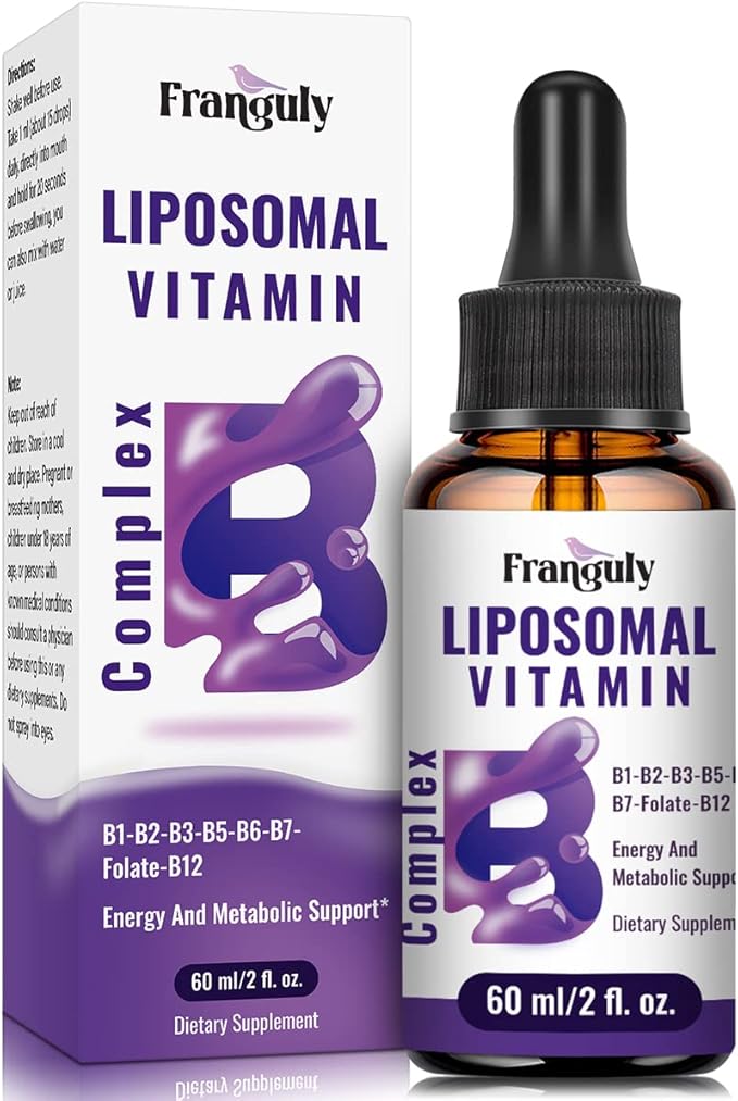 Liposomal Vitamin B Complex Liquid Sublingual B Complex Vitamins Supplement for Women Men Improved Absorption Methylated B12B1 B2 B3 B5 B6FolateBiotin for Energy And Immune Support-2.0 oz