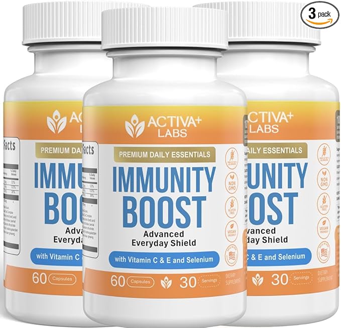 Activa+ Labs Immunity Boost Immune Support Supplement with Vitamin C Vitamin E Selenium &amp Herbal Antioxidant Complex | Gut &amp Energy Balance | Non-GMO Sugar-Free Vegan | 60 Capsules 90 Days