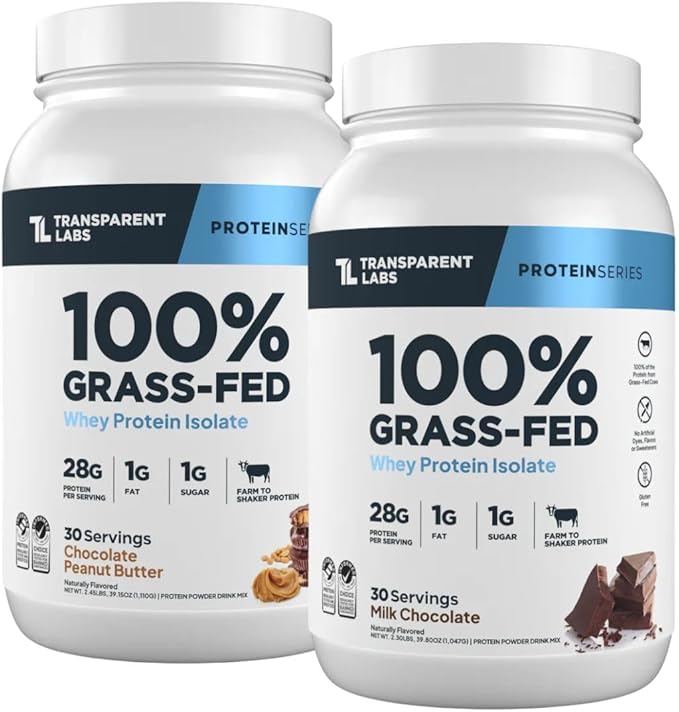 Transparent Labs Grass-Fed Whey Protein Isolate (30 Servings Chocolate Peanut Butter) &amp Grass-Fed Whey Protein Isolate (30 Servings Milk Chocolate)