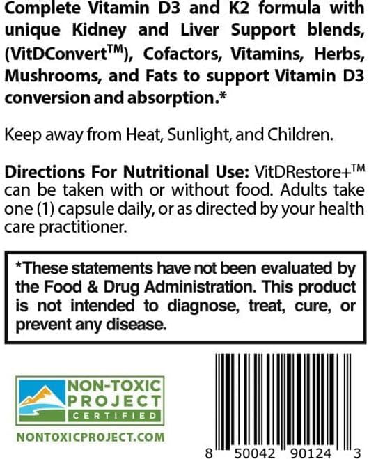 VITDRestore+™ - Vitamin D3 + K2 with Liver and Kidney Support | Soy Free Non-GMO Vegan 30-Day Supply