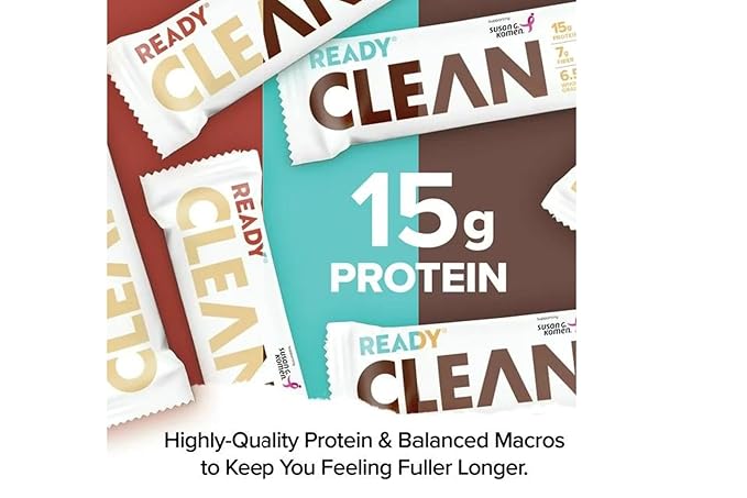 Ready Clean Protein Bars Variety pack Chocolate Peanut Butter Chocolate Chip Dark Chocolate Coconut Almond 5 servings per case total 3 cases/15 individual servings.